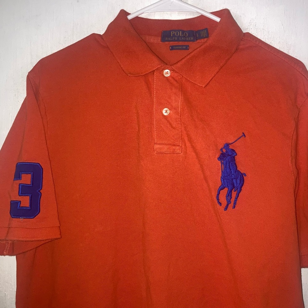 Polo Ralph Lauren Shirt Mens Large Big Pony Polo Orange Classic Fit Short Sleeve - Picture 3 of 8